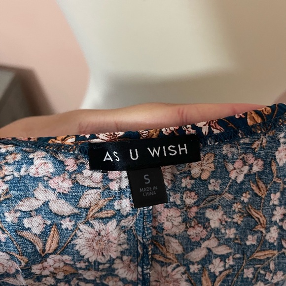 As U Wish Navy Floral Midi Dress w/ Open Back Tie S - Picture 7 of 7